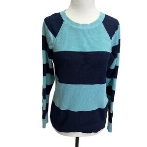 CHAPS Cotton Blue Striped Crew Neck Sweater Size S